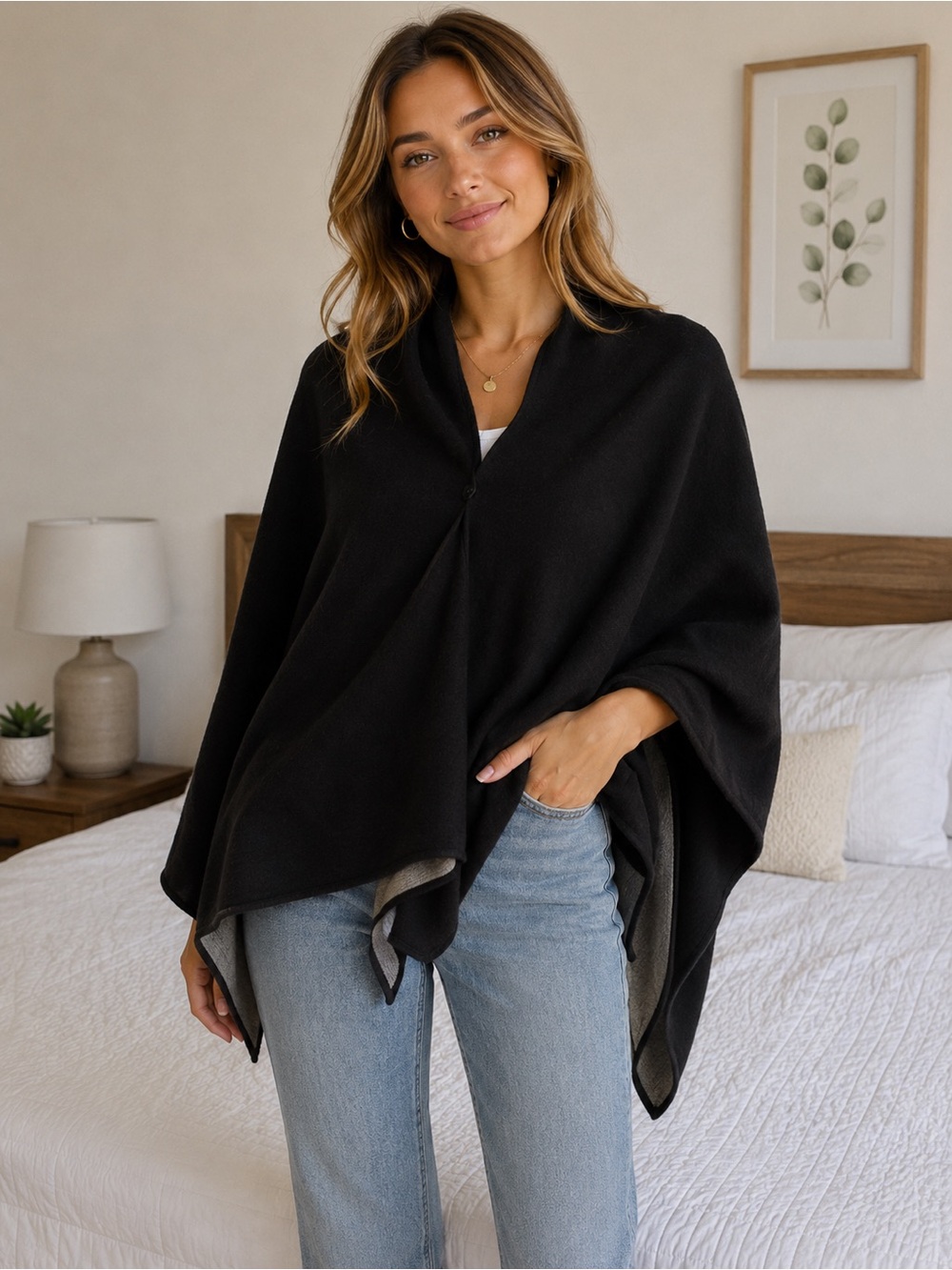Calvin Klein Gray Ribbed Knit Shawl Top reversible